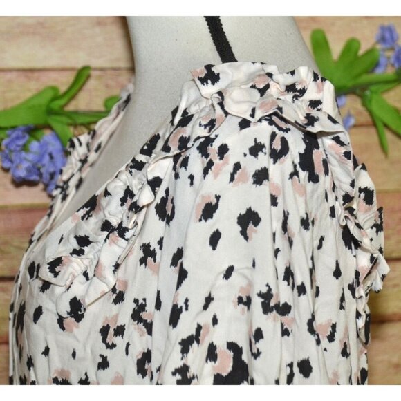 Andree By Unit Women's White V-Neck Short Sleeve Blouse 2X Animal Print Ruffles - Picture 4 of 10